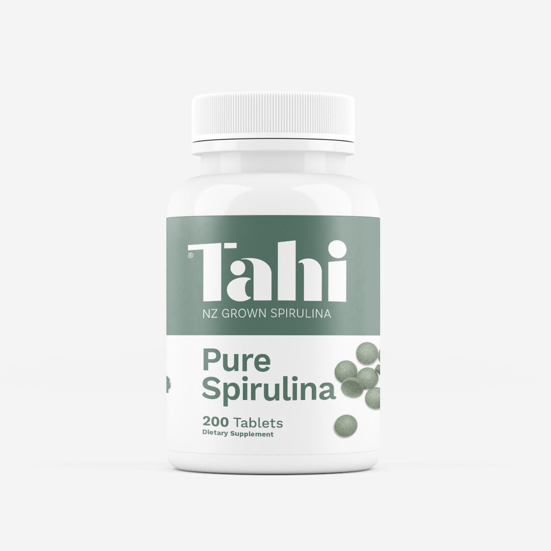 Bottle of pure spirulina tablets